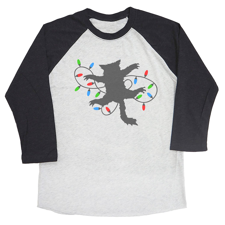 Cat with Christmas Lights Raglan Tee