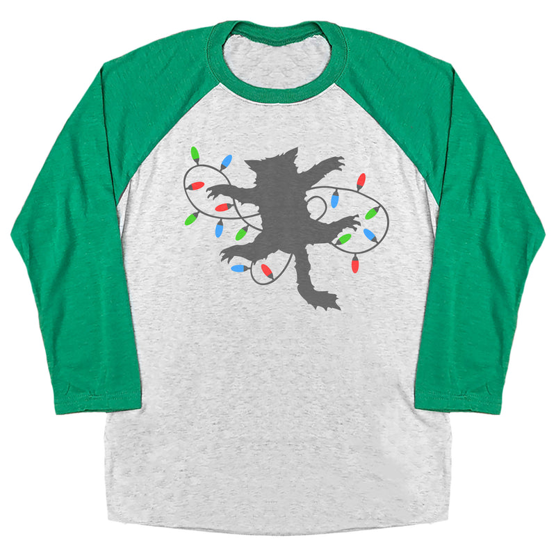 Cat with Christmas Lights Raglan Tee