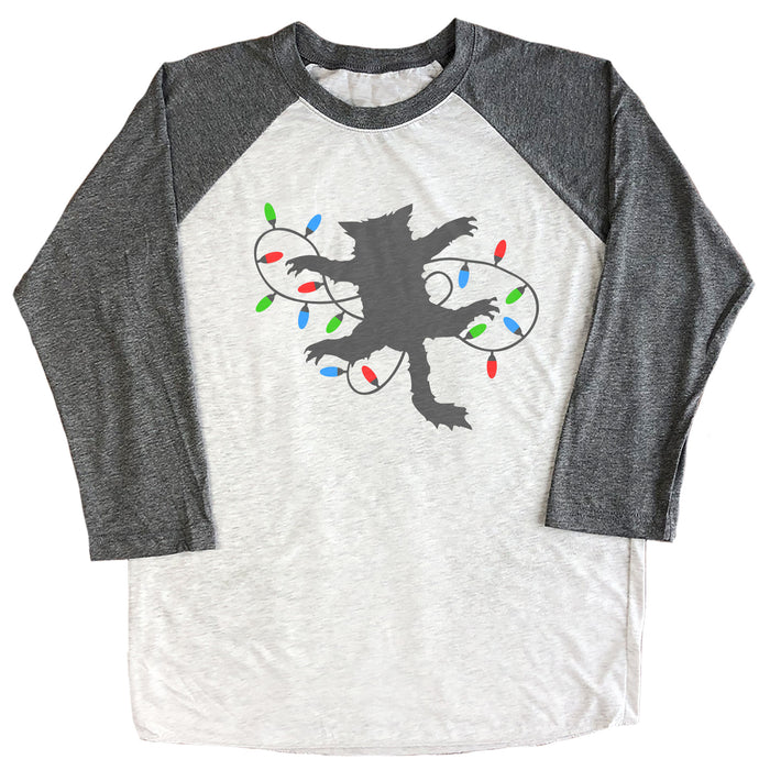 Cat with Christmas Lights Raglan Tee