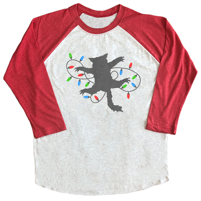 Cat with Christmas Lights Raglan Tee