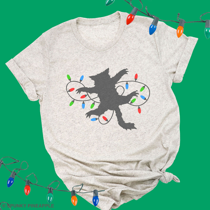 Cat with Christmas Lights Premium Unisex T-Shirt