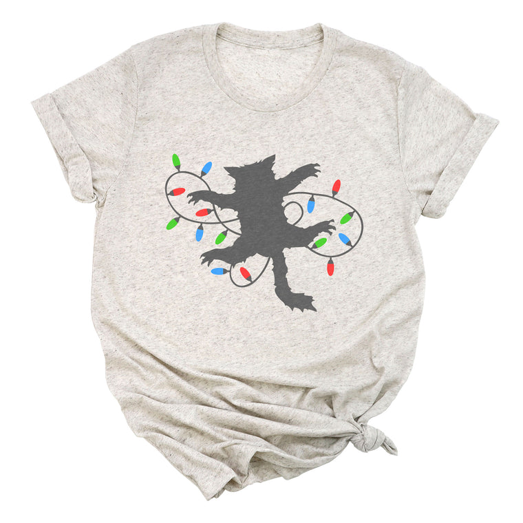 Cat with Christmas Lights Premium Unisex T-Shirt