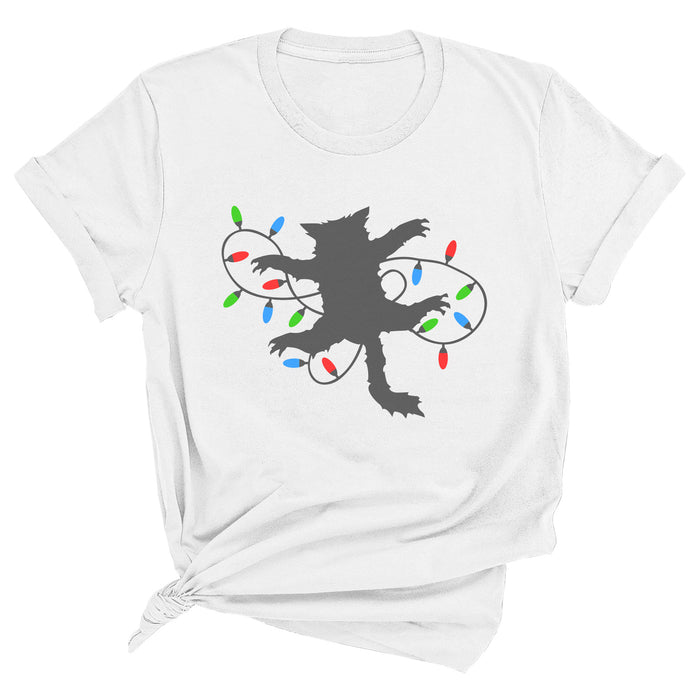 Cat with Christmas Lights Premium Unisex T-Shirt