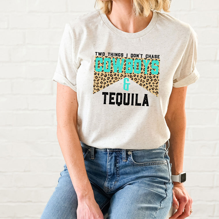 Two Things I Don't Chase Cowboys & Tequila (LEOPARD) Premium Unisex T-Shirt