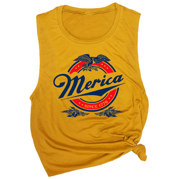 Merica with Eagle Beer Label Muscle Tee