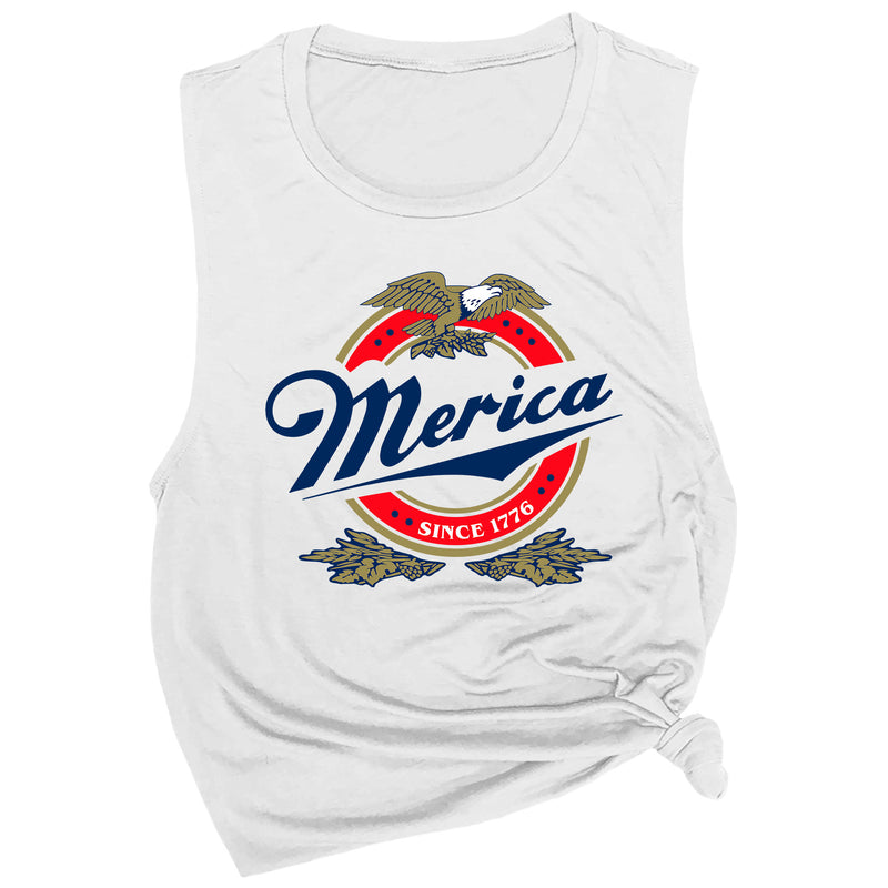 Merica with Eagle Beer Label Muscle Tee