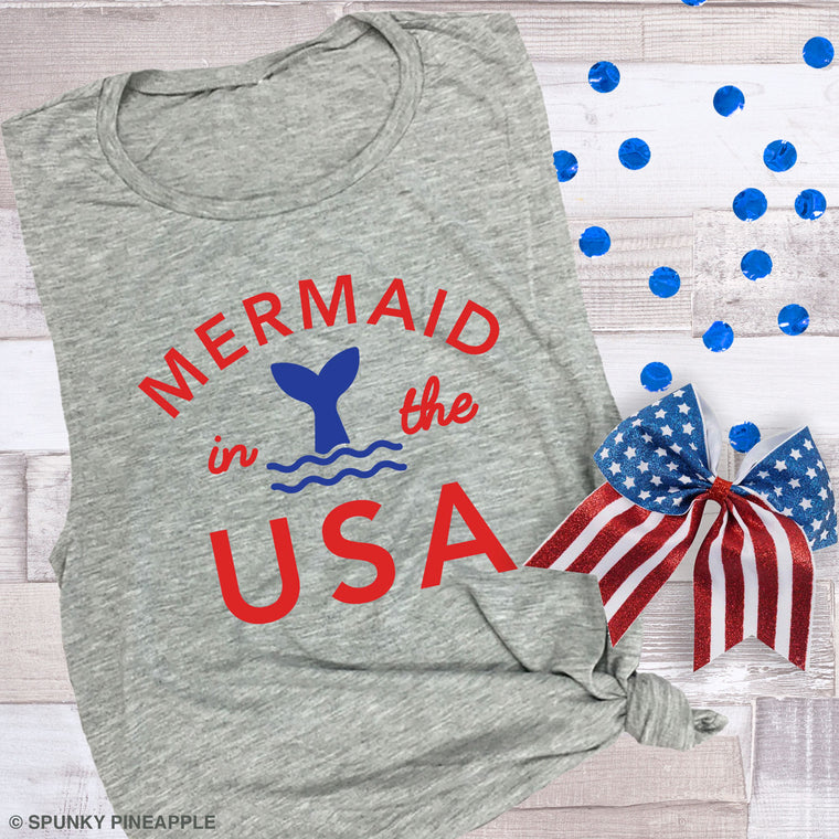 Mermaid in the USA Muscle Tee