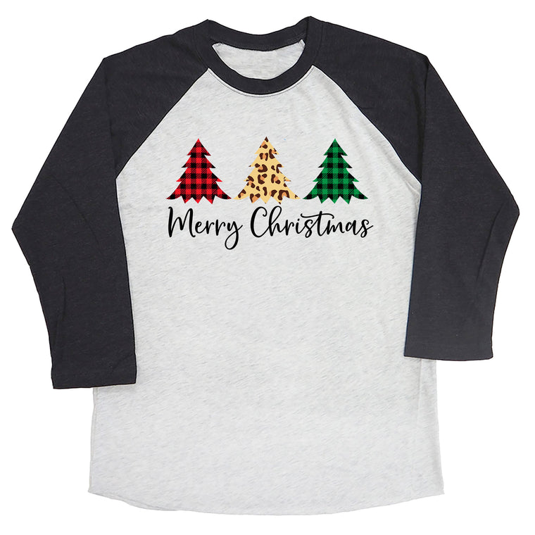 Merry Christmas (3 Trees) Tree Raglan Tee