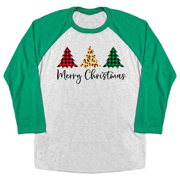 Merry Christmas (3 Trees) Tree Raglan Tee