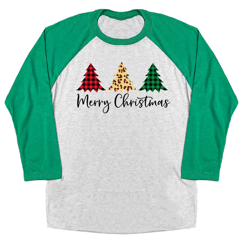 Merry Christmas (3 Trees) Tree Raglan Tee