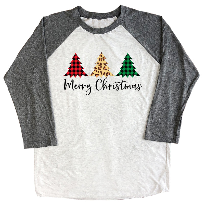 Merry Christmas (3 Trees) Tree Raglan Tee