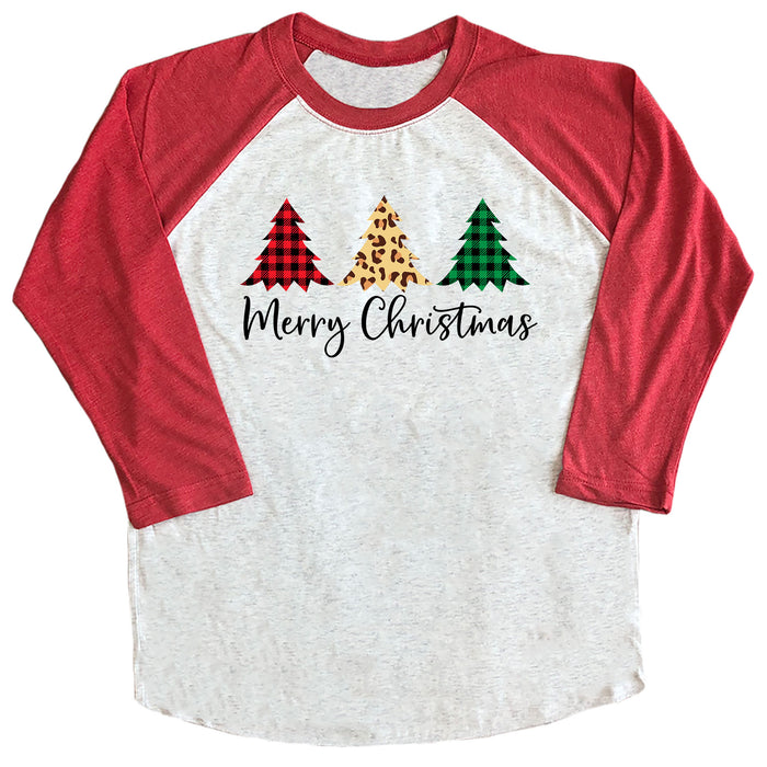 Merry Christmas (3 Trees) Tree Raglan Tee
