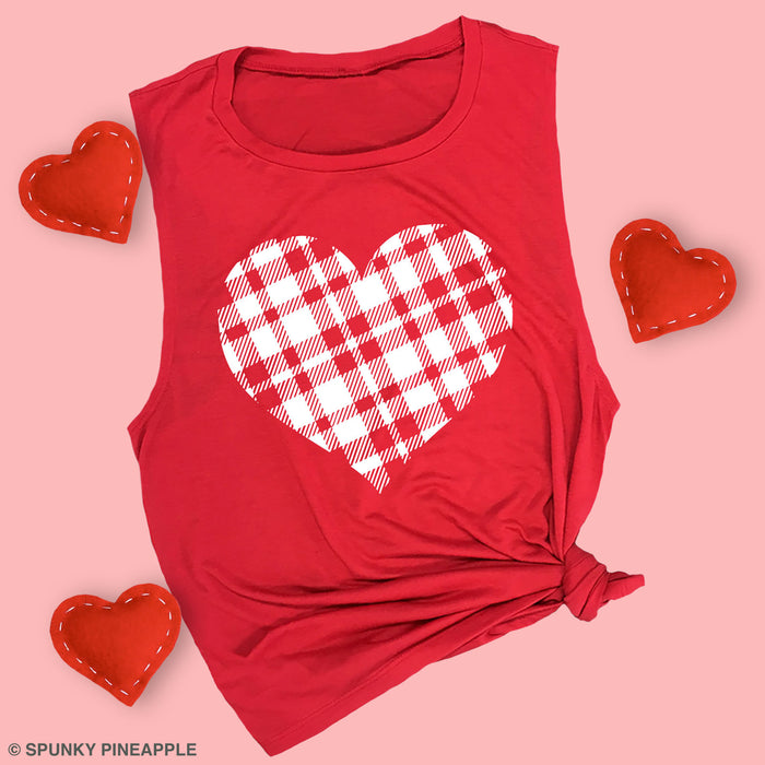 Plaid Heart Muscle Tee