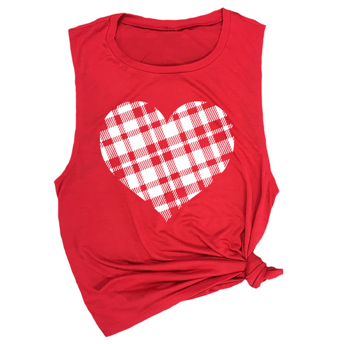 Plaid Heart Muscle Tee