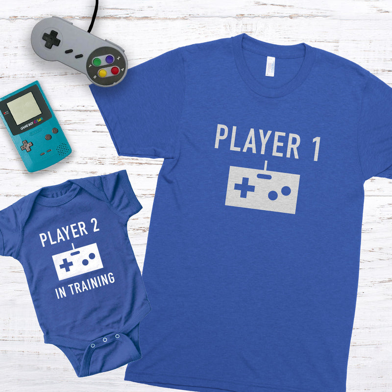 Player 1 & Player 2 in Training Premium Unisex T-Shirt/Infant Bodysuit Shirt Set