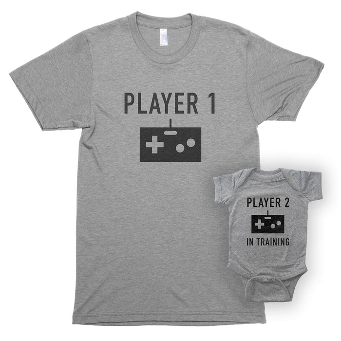 Player 1 & Player 2 in Training Premium Unisex T-Shirt/Infant Bodysuit Shirt Set