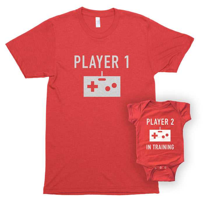 Player 1 & Player 2 in Training Premium Unisex T-Shirt/Infant Bodysuit Shirt Set