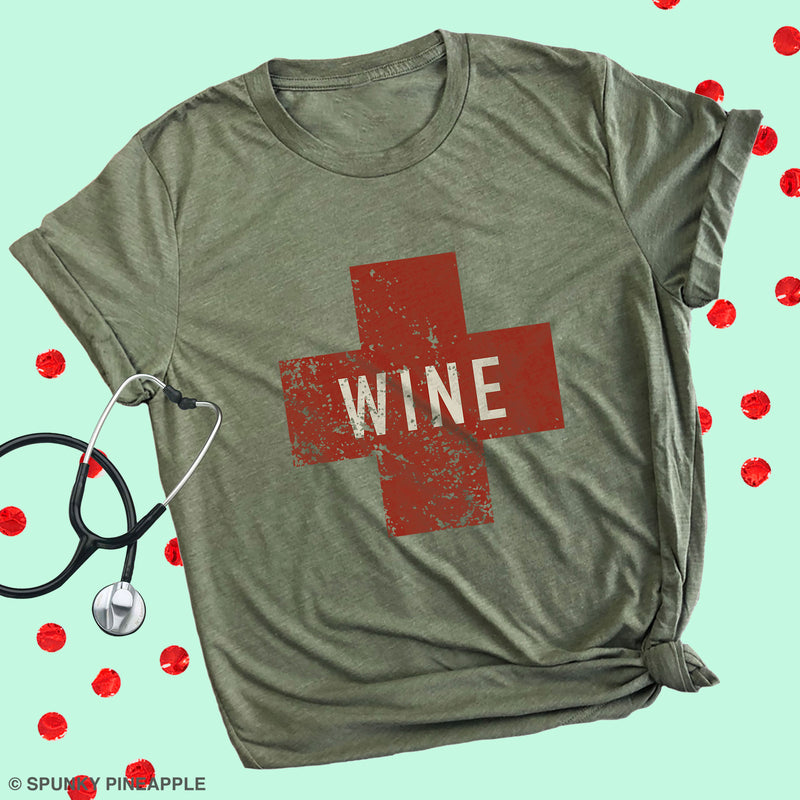 Wine Army Medical Cross Funny Unisex Tee Shirt