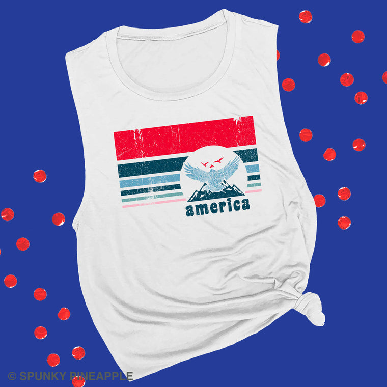 Retro Flag with Eagle Muscle Tee