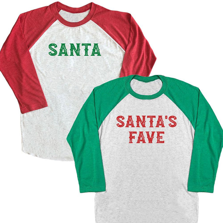 Santa - Santa's Fave - Couples Funny Christmas Raglan T-Shirt