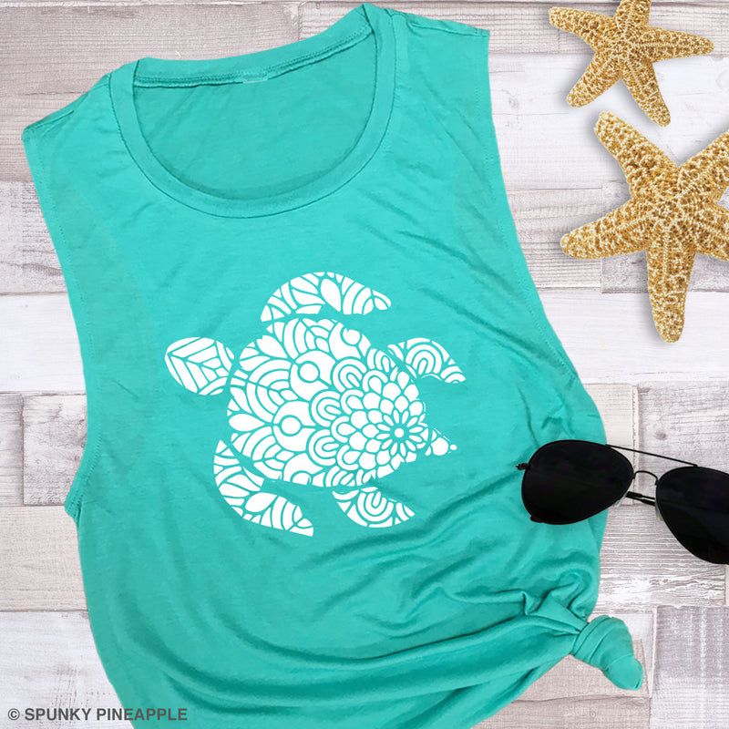 Sea Turtle Mandala Muscle Tee