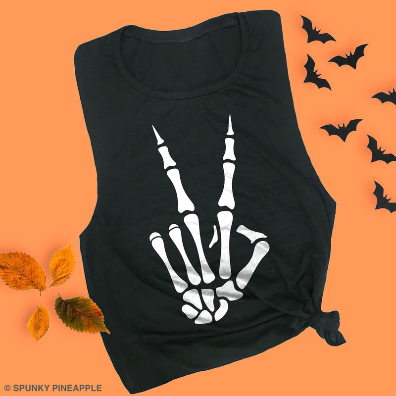 Skeleton Peace Hand Muscle Tee