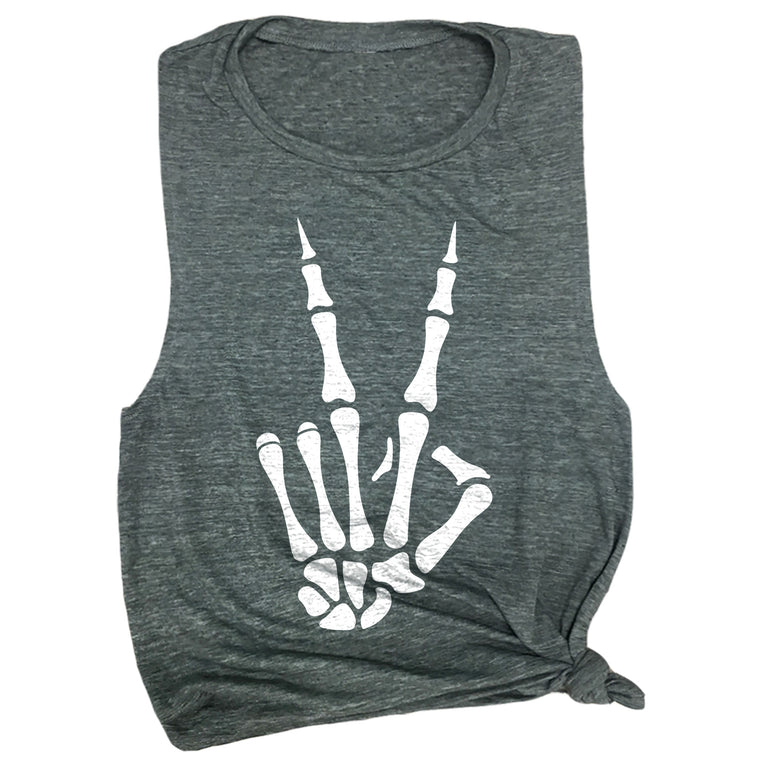 Skeleton Peace Hand Muscle Tee