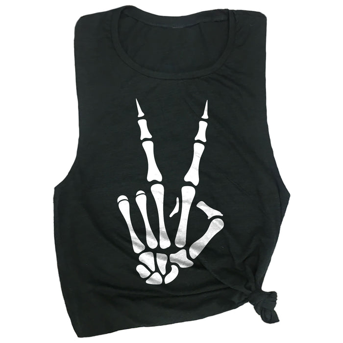 Skeleton Peace Hand Muscle Tee