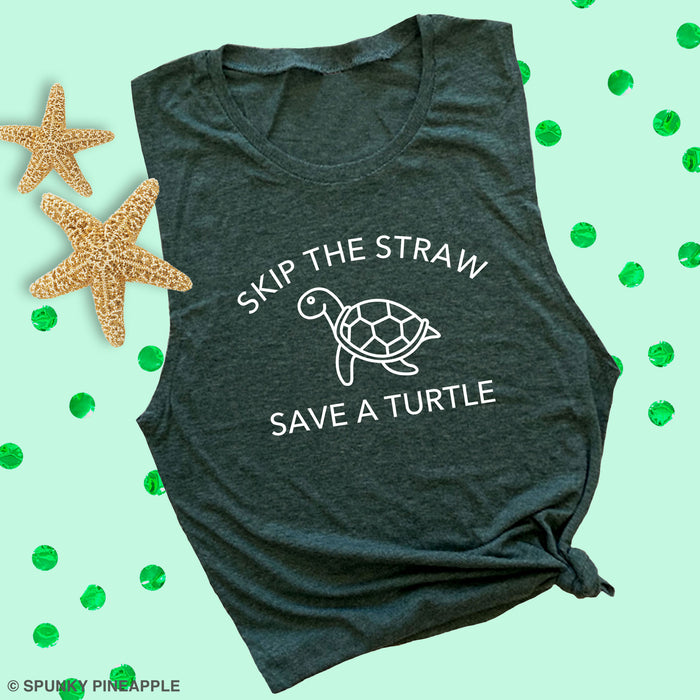 Skip a Straw Save a Turtle Muscle Tee