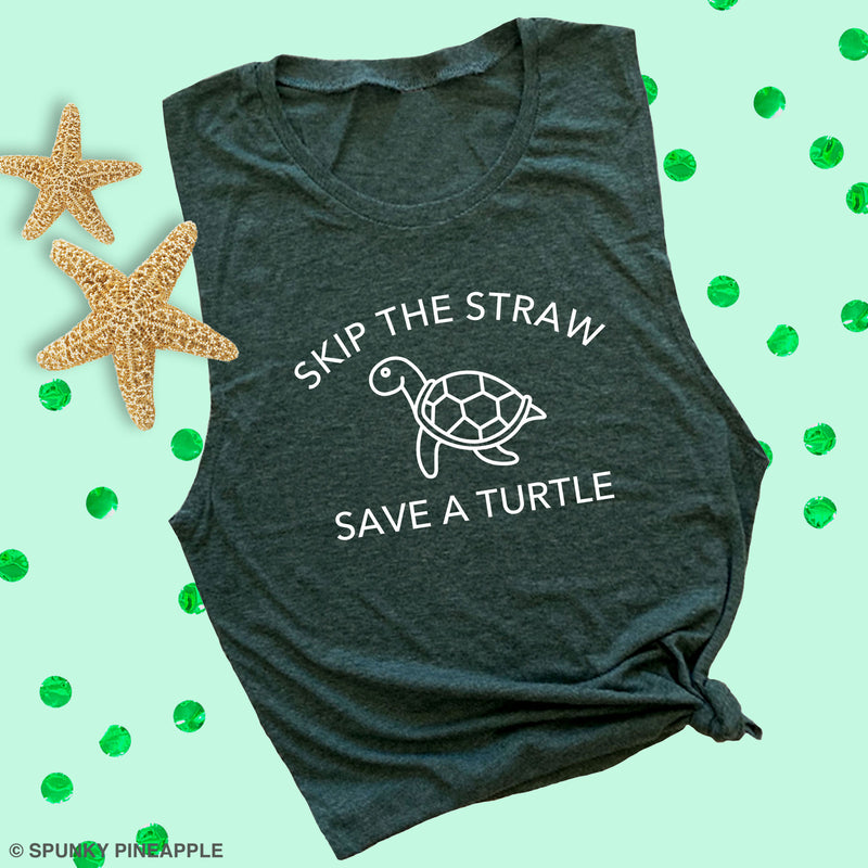 Skip a Straw Save a Turtle Muscle Tee