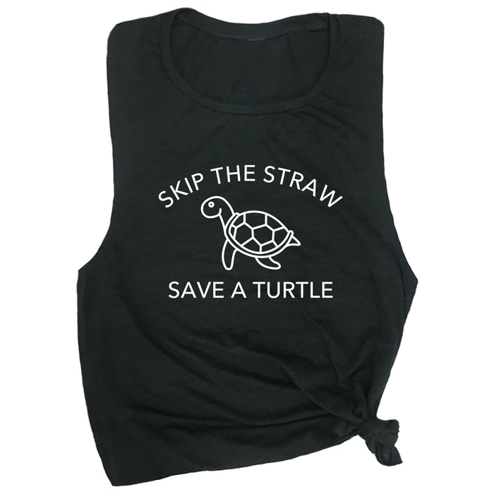 Skip a Straw Save a Turtle Muscle Tee