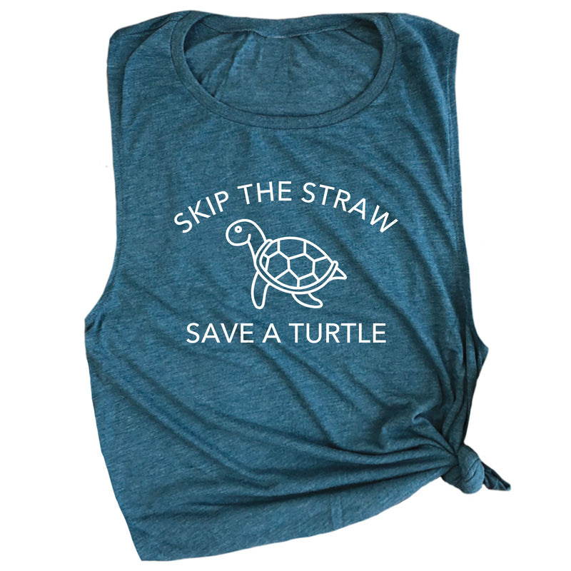 Skip a Straw Save a Turtle Muscle Tee