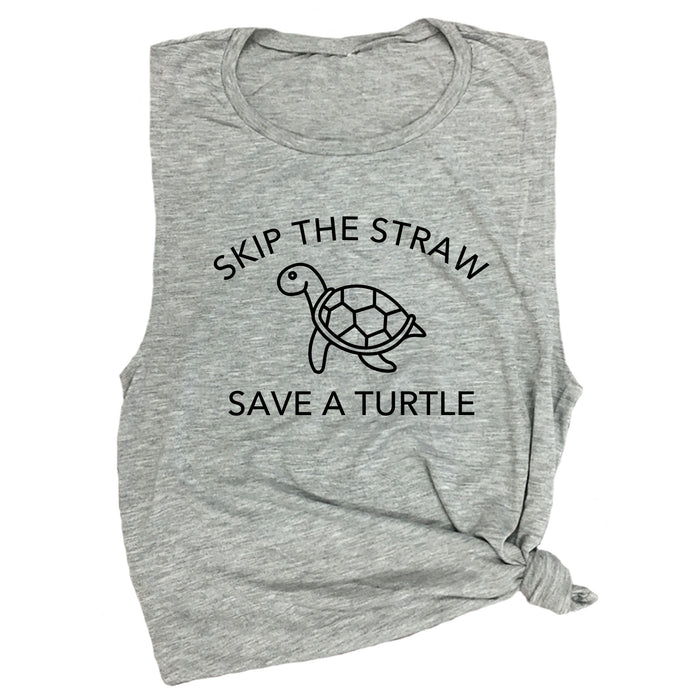 Skip a Straw Save a Turtle Muscle Tee