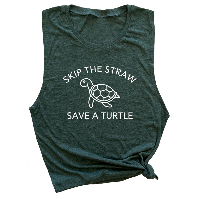 Skip a Straw Save a Turtle Muscle Tee