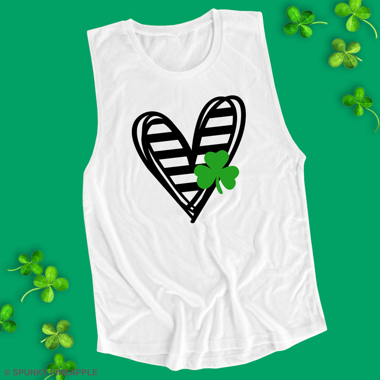 Striped Heart with Clover Muscle Tee
