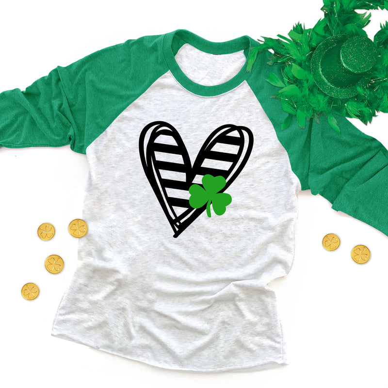 Striped Heart with Clover Raglan Tee