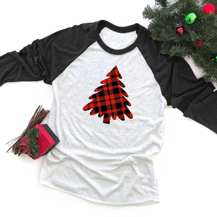 Christmas Tree Plaid Raglan Tee