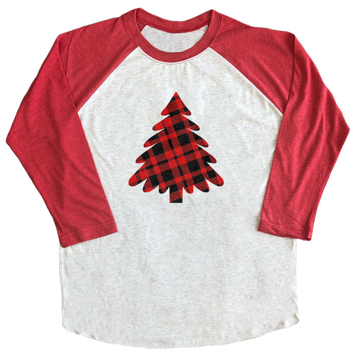 Christmas Tree Plaid Raglan Tee