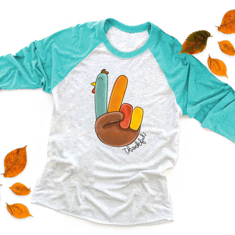 Turkey Peace Fingers (Thankful) Raglan Tee