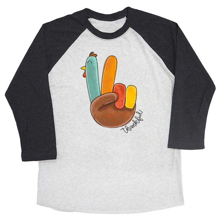 Turkey Peace Fingers (Thankful) Raglan Tee