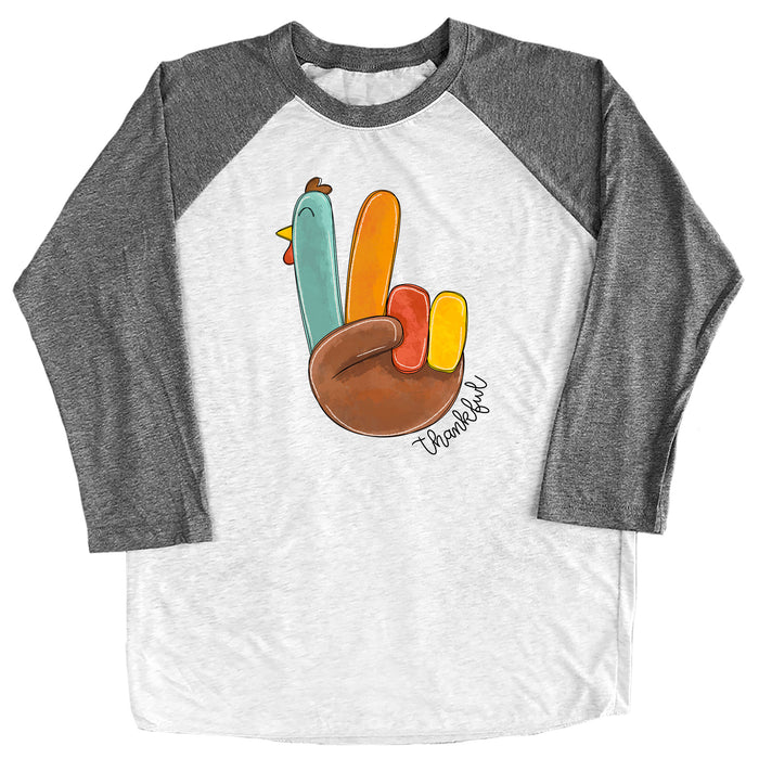 Turkey Peace Fingers (Thankful) Raglan Tee