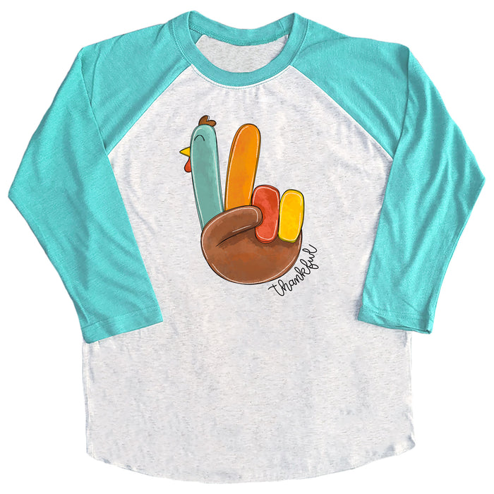 Turkey Peace Fingers (Thankful) Raglan Tee