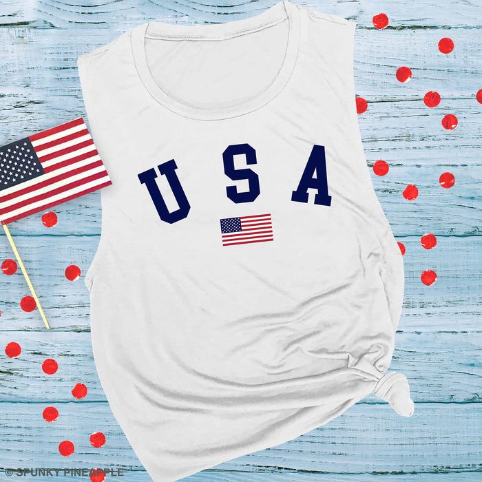 USA with Flag Muscle Tee