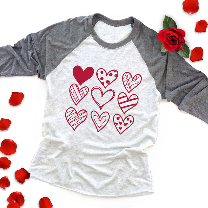 Valentine Doodle Hearts Raglan Tee