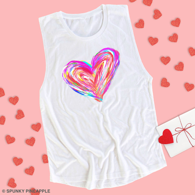 Watercolor Heart Muscle Tee