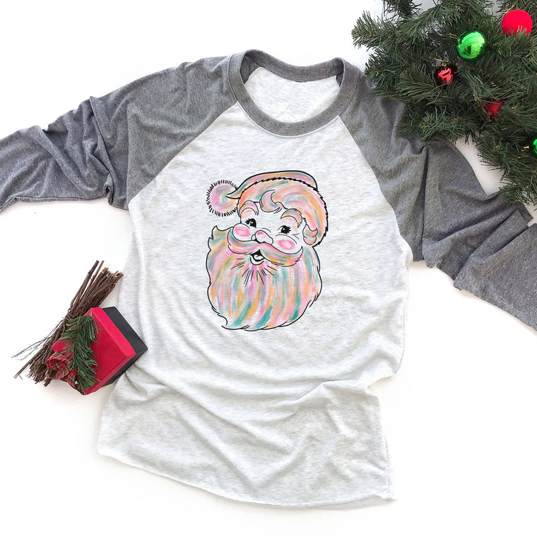 Watercolor Santa Raglan Tee