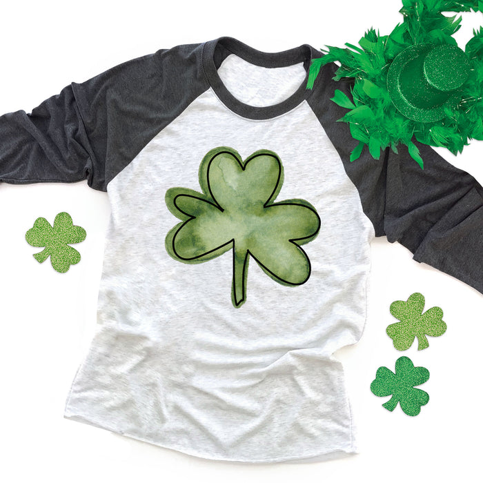 Watercolor Shamrock Raglan Tee